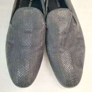 ALDO Black Textured Slip-On Loafers Mens 12 Original Soles Clean EUC